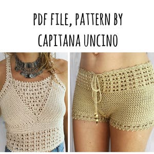 PDF-file for Crochet PATTERN set for Leyla Crochet Top and highwaist Shorts, Sizes XS-L, Cropped top