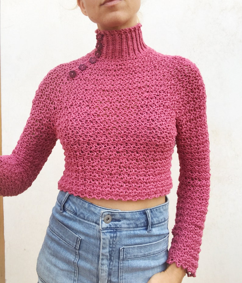Sweater Elsa Polo-neck Jumper xL With buttons PDF-file for Crochet PATTERN Sizes: XS
