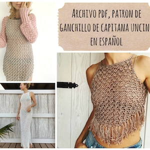 Pdf patron de ganchillo para Minerva tunica, vestido, top, tallas XS/S, M/L,XL/XXL en español,