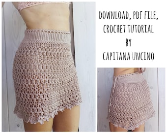 PDF-file for Crochet PATTERN, Alfreda Skirt, 4 different Sizes: XS, S, M, L, 2 different option for waist, adjustable length