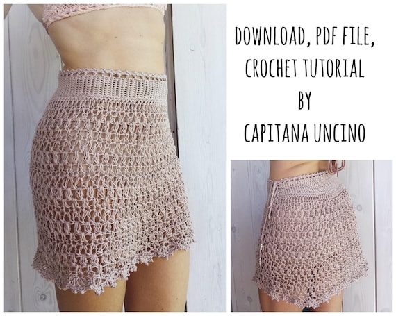 PDF-file for Crochet PATTERN, Alfreda Skirt, 4 different Sizes: XS, S, M, L, 2 different option for waist, adjustable length