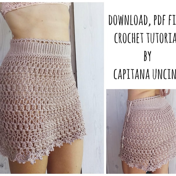 PDF-file for Crochet PATTERN, Alfreda Skirt, 4 different Sizes: XS, S, M, L, 2 different option for waist, adjustable length