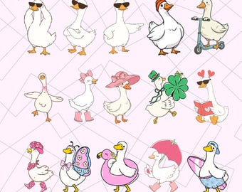 Silly Goose Doodles Svg Bundle, Funny Goose Png  Bundle, Pink Silly Goose Png, Goose Clipart Digital Download