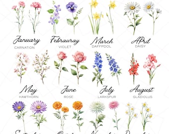 45+ geboortemaand bloem png, aquarel bloemen png, geboortemaand bloem svg bundel, wilde bloemen svg bundel, aquarel bloem svg