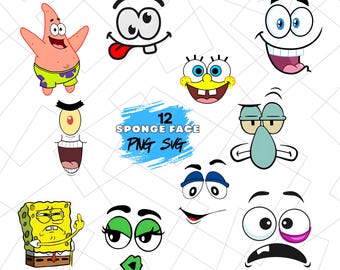 Funny Sponge Face Png Bundle, Funny Cartoon Face Svg, Sponge Bob Crochet, Cartoon Face Png, Digital Download for Sublimation