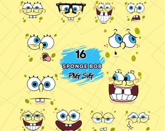 Sponge Bob Svg Bundle, Funny Sponge Face Png Bundle, Funny Cartoon Face, Cartoon Face Clipart, Face Sublimation, Cartoon Png