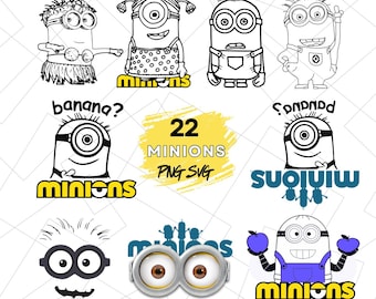 Minions Face SVG Clipart Bundle, Funny Cartoon PNG (Digital Download)