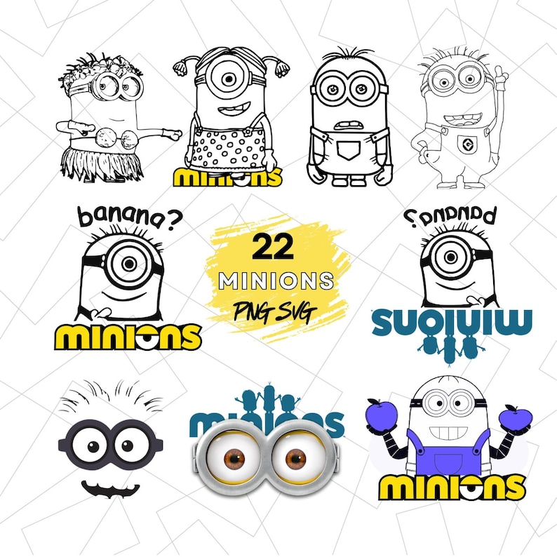 Minions Face SVG Clipart Bundle, Funny Cartoon PNG (digital Download ...