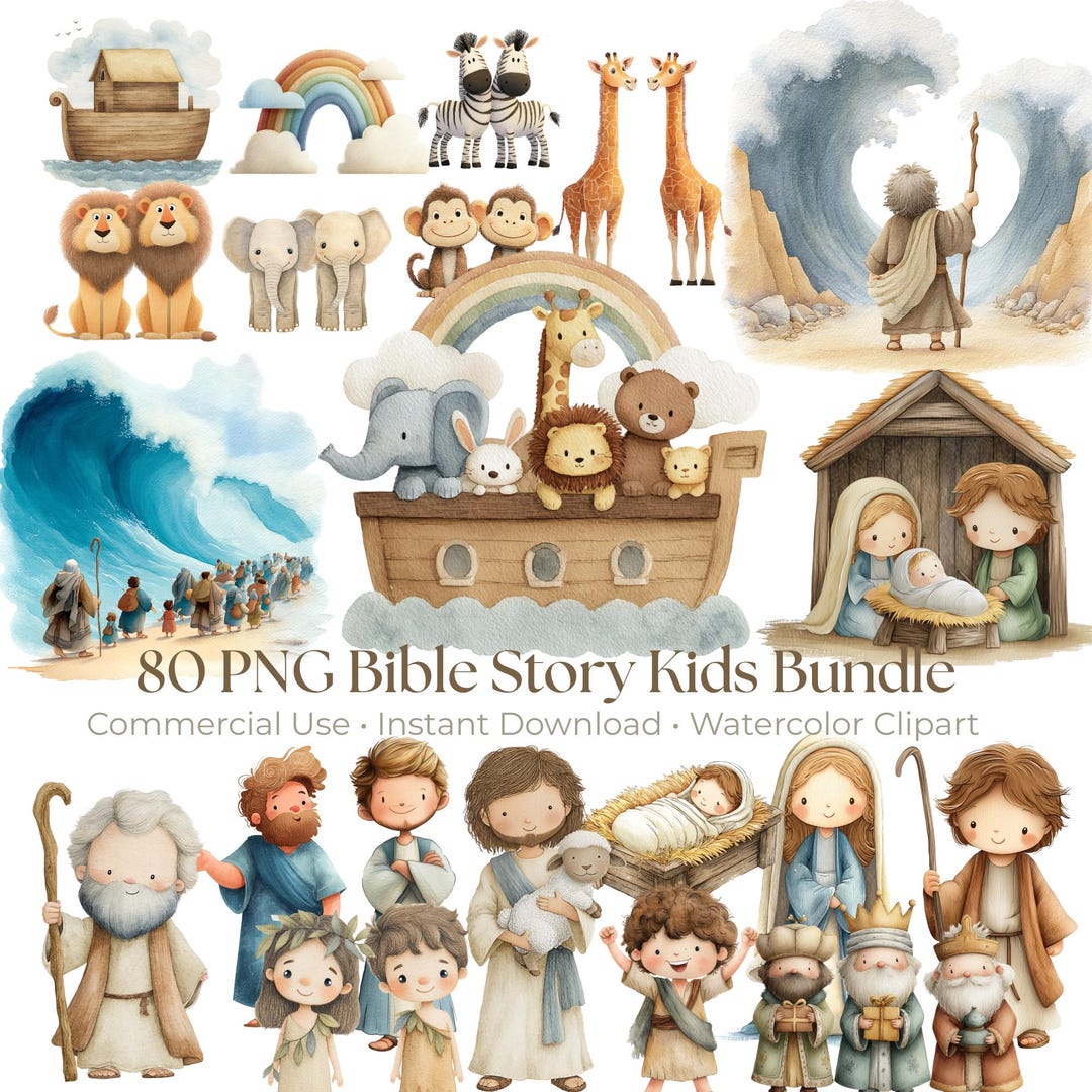Bible Story Clipart Bundle | 80 Watercolor Christian Pngs (digital ...