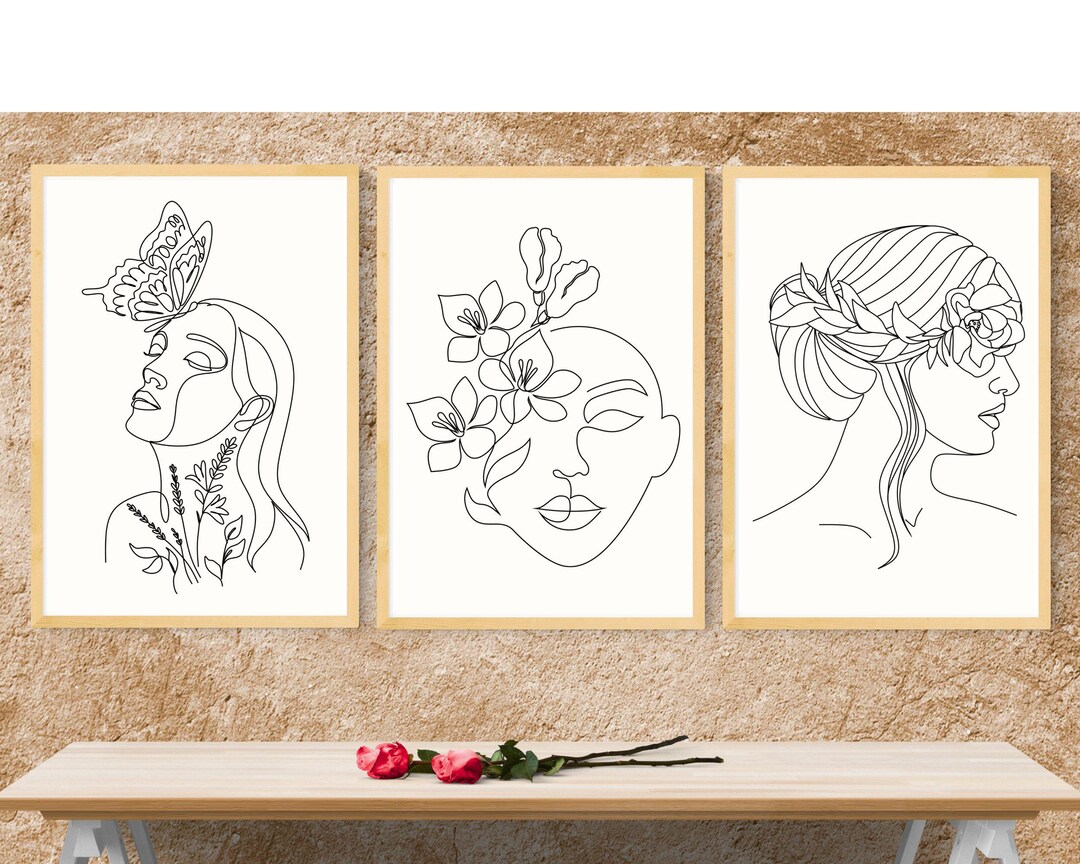 Minimalist Woman Face Line Art Print Set | Modern A4 Decor,digital ...