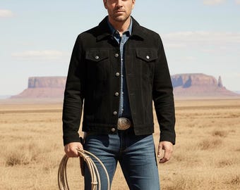 Men's Western Trucker Genuine Suede Leather Jacket / Casual Jacket / Fashion Outerwear