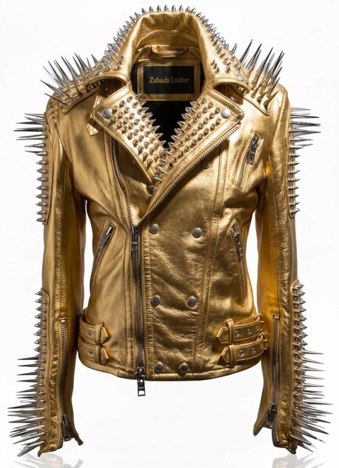 Rock Performance Jacket Men's Rockstar Brando Studded Gold Metallic Leather Jacket/gothic Punk ...