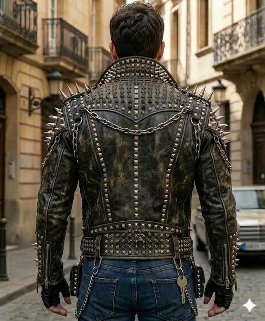 Men's Black Brando Rockstar Studded Genuine Leather Jacket/gothic