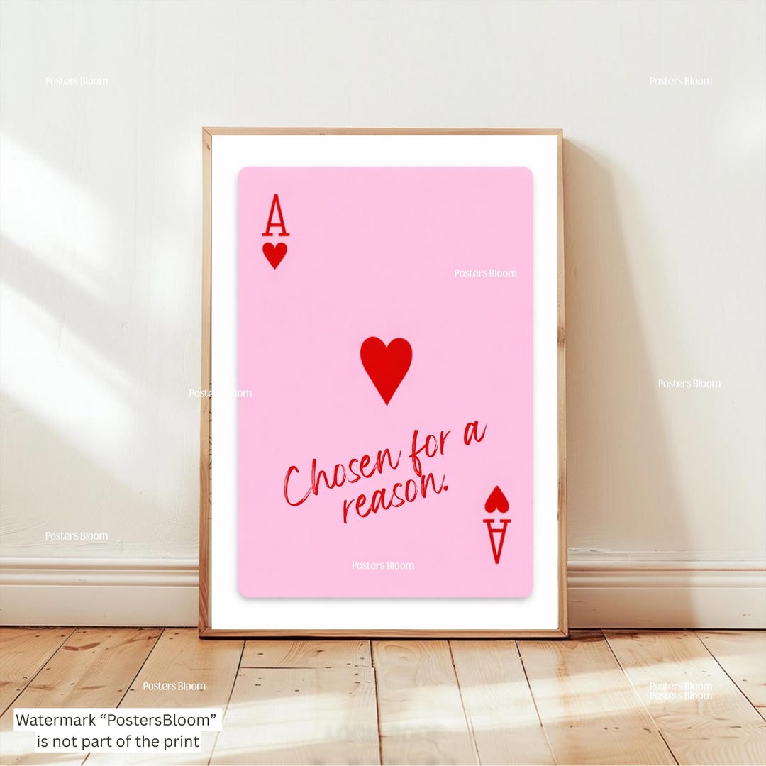 Chosen for a Reason Ace of Hearts Poster, Pink Playing Card Wall Art ...