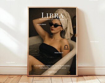 Libra Sternzeichen Poster, Astrologie Wandkunst, Horoskop Druck, himmlische Waage Decor, mystisch Sternzeichen Geschenk, Sternzeichen Kunstwerk, Posters Bloom