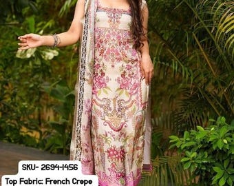 Indian Women Cream French Crepe Printed Kurta Pant Set