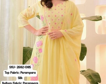 Yellow Parampara Silk Heavy Thread Embroidery Work Kurta Pant Set