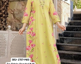 Indian Women Chanderi Butti Printed Kurta Pant Set