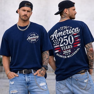 Camiseta "América 250 Anos", Bandeira dos EUA (1776-2026) - Camiseta Patriótica