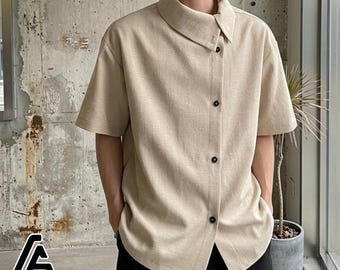 Oversized Button Shirt | Minimal Short Sleeve Top | Daily Wear | Y2K Streetwear Style