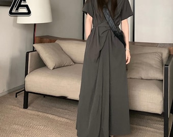 Long Maxi Dress | Short Sleeve A-Line Dress | Daily Wear | Minimal Chic Style