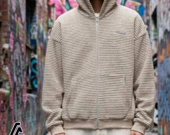 Striped Hoodie Jacket | Zip Up Loose Casual Outerwear | Daily Wear | Y2K Street Style