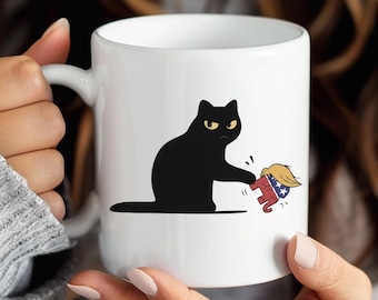 Cat Anti Trump Mug, Sarcastic Coffee Mug, Gift for Liberal, FDT, Grumpy Black Cat Mug, Not Subtle Anti Trump Mug, Trump Parody, Resist