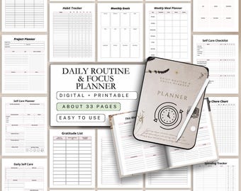 Daily Routine & Focus Planner, Productivity Printable, Habit Tracker, Time Blocking Planner, Daily Organizer, Routine Builder