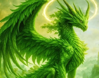 Majestic Green Dragon Print: Fantasy Wall Art Digital Download for Gaming Room Decor