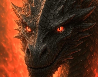 Fire Dragon Art Print: Fiery Vertical Fantasy Wall Decor