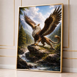 Quadro da parete con creatura mitologica: maestosa bestia fantastica, stampa digitale per l'arredamento di casa e ufficio.