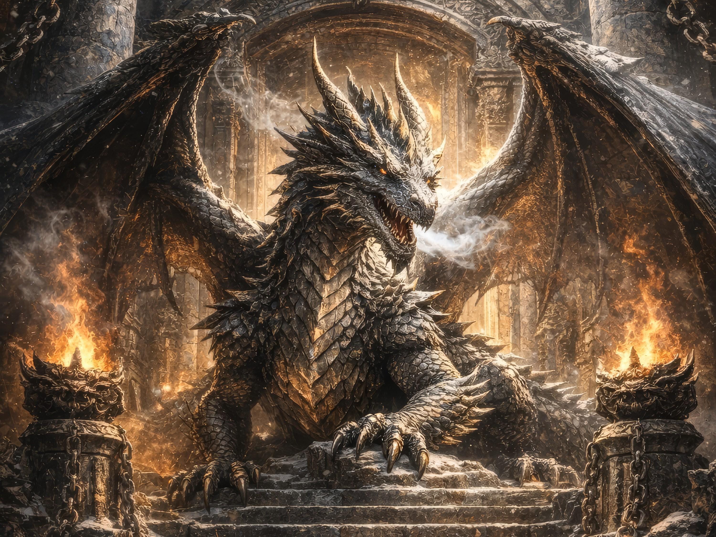 8K Dragon Guardian Wall Art, Dark Fantasy Dragon Poster, Epic Temple ...