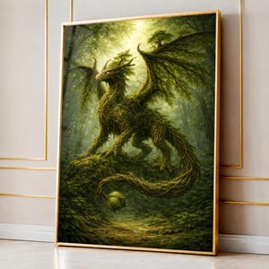 Drago da parete, creatura mistica della foresta, download digitale, decorazione fantasy, stampa istantanea