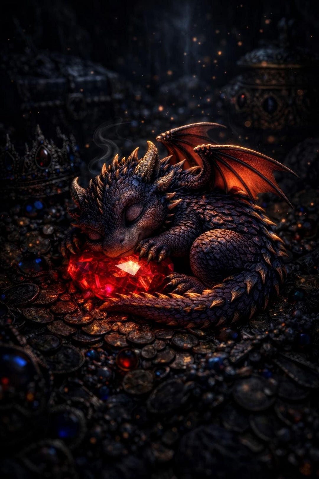 gothic-fantasy-dragon-print-with-red-gem-dark-mood-digital-download