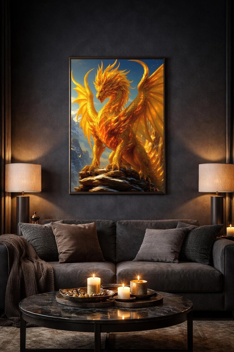 Golden Dragon Wall Art – Radiant Fire Fantasy Poster (digital Download ...