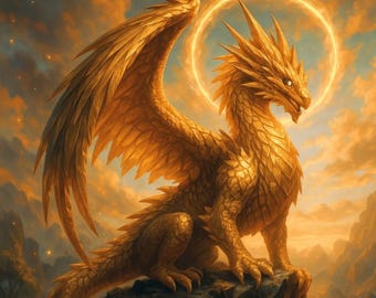 Golden Celestial Dragon Art Print • Majestic Fantasy Wall Art (Digital Download)