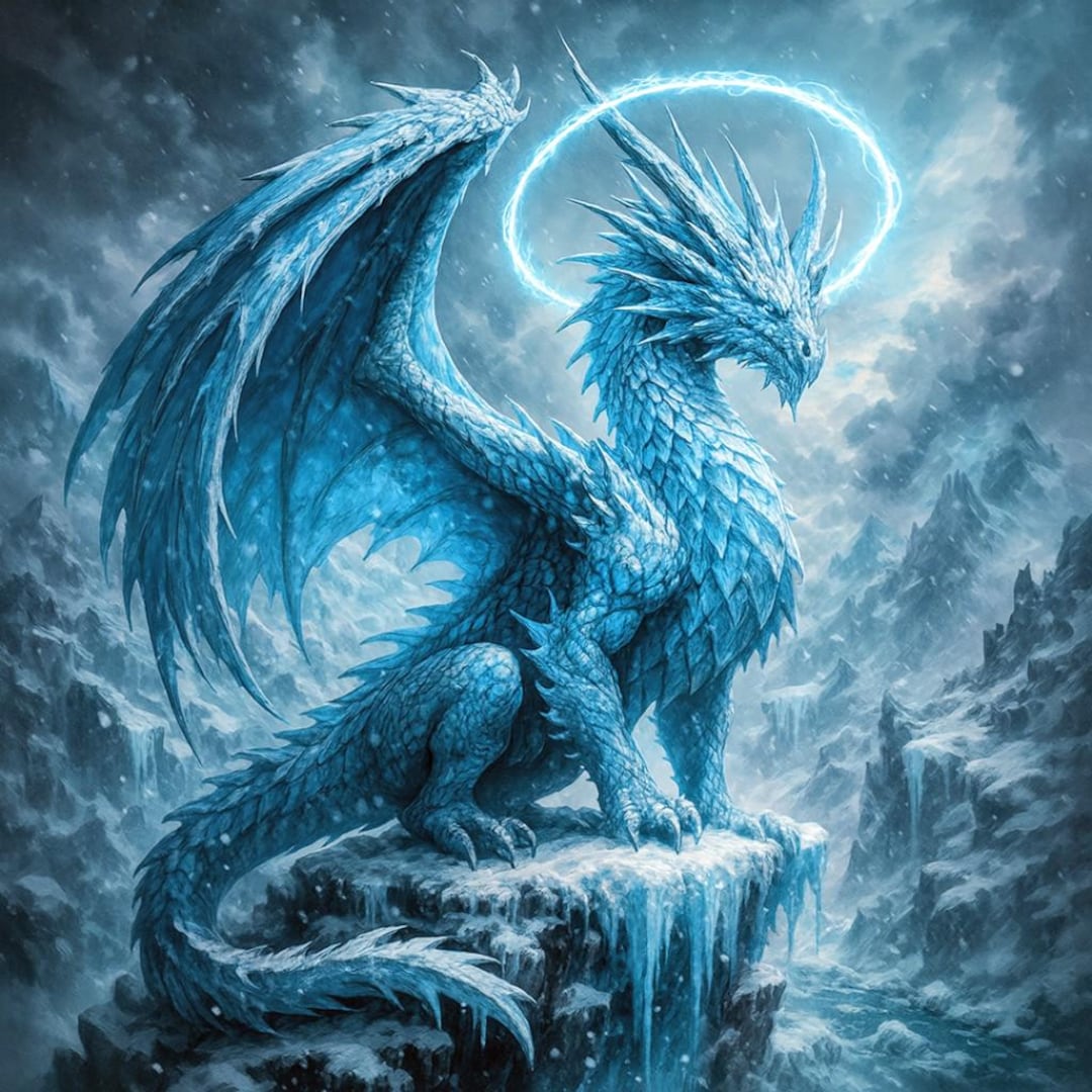 Iceborn Celestial Dragon | 8K Fantasy Art Print | Ice Dragon Wall Art ...