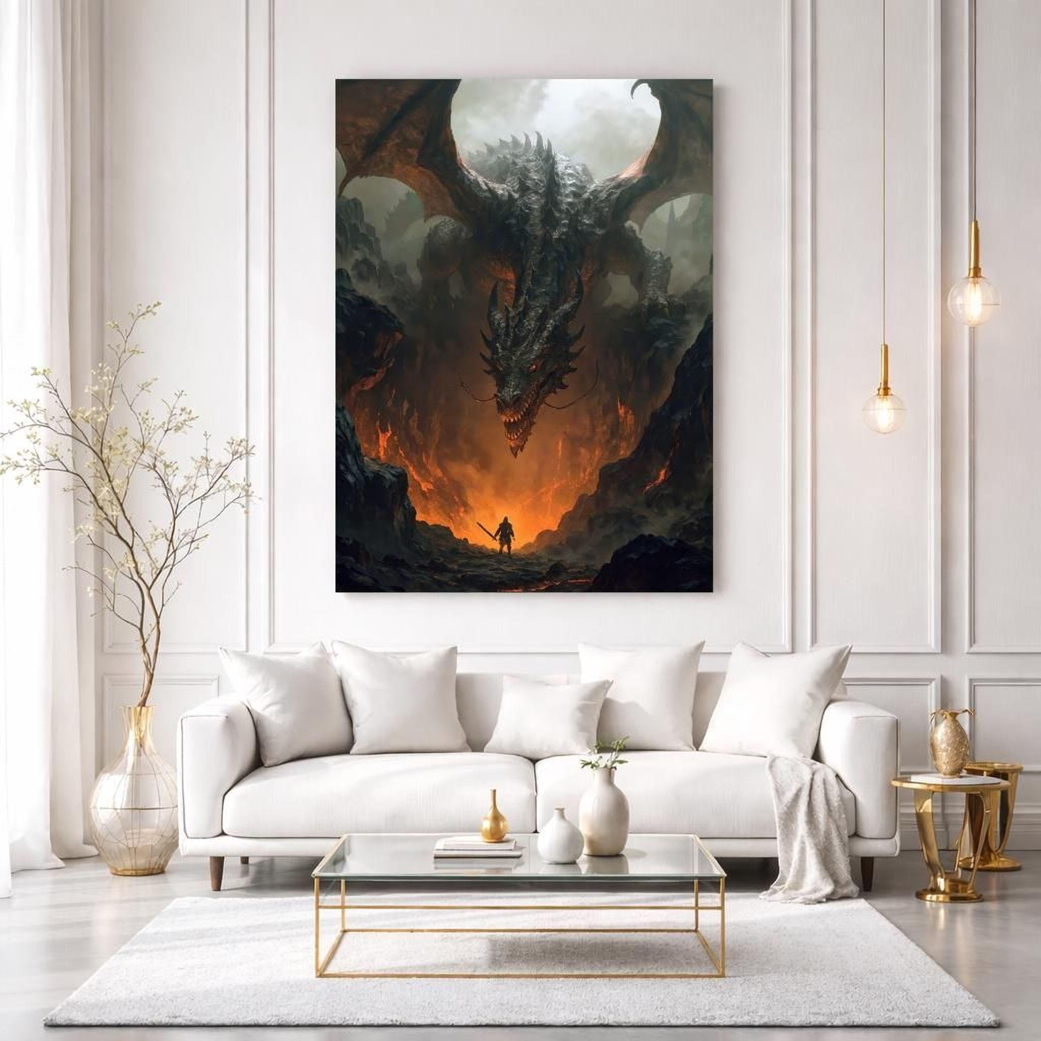 Epic Dragon Vs Warrior Wall Art: Dark Fantasy Vertical Print - Etsy