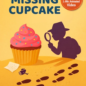 El cupcake desaparecido / Juego de misterio para niños + Historia animada de 1 minuto / Aventura de detectives imprimible / Actividad para el aula / Descarga instantánea