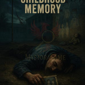 May include: A dark, dramatic illustration with the text "CASE 1 CHILDHOOD MEMORY." A person lies on the ground, holding a faded photograph. The American flag waves in the background, with the text "HE NEVER FORGOT... AND NEVER FORGAVE."