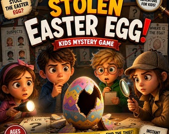 Il caso dell'uovo di Pasqua scomparso / Gioco investigativo stampabile per bambini / Attività per feste in classe / Download immediato