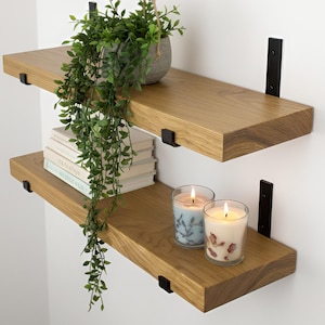 Heavy-Duty Extra-Long Floating Shelf with Industrial Metal Brackets, Rustic Wall Shelves