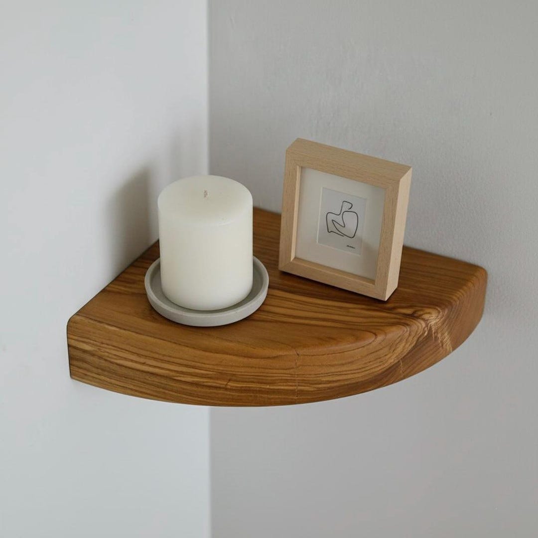 Luxury Natural Oak Corner Floating Shelf – Premium Solid Wood Round ...