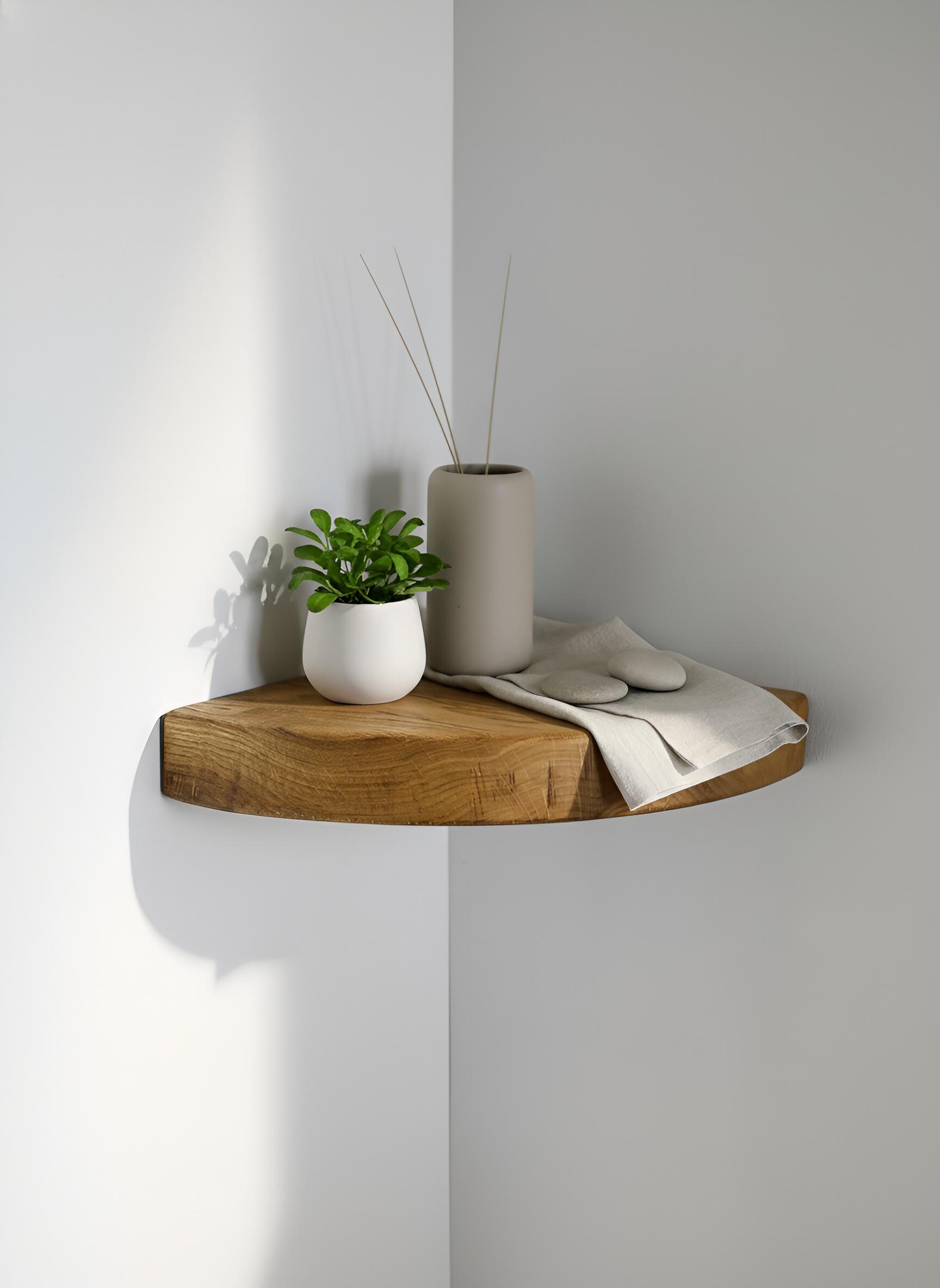 Premium Corner Floating Shelf, Wall Corner Plank, Solid Wood Rounded ...