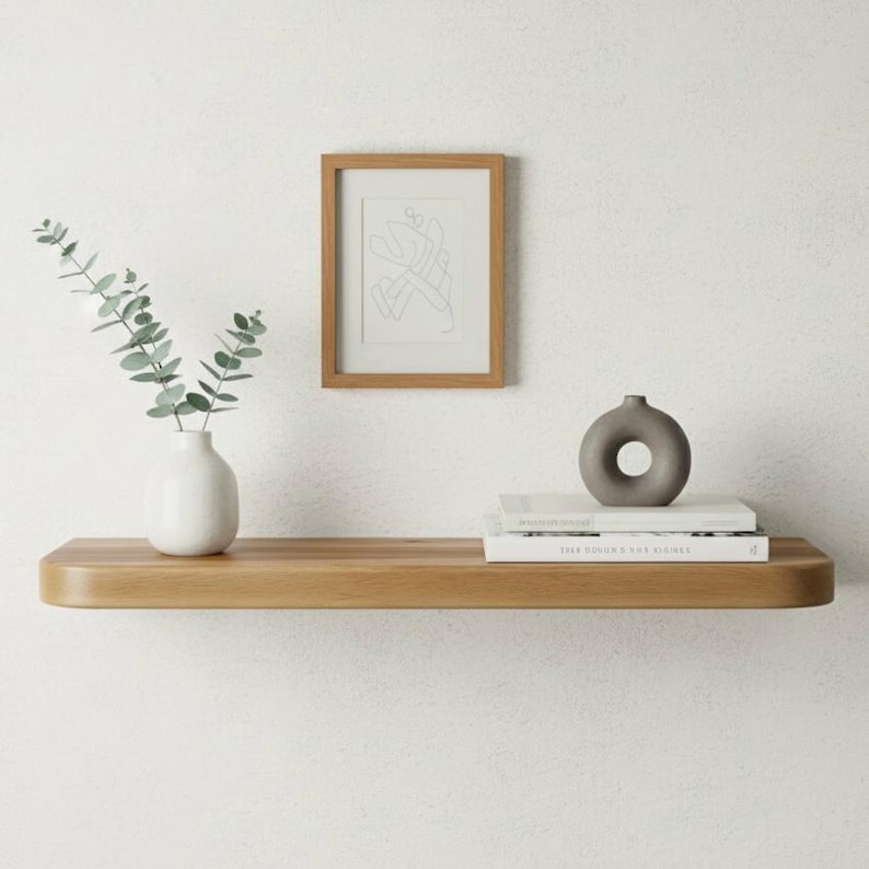 Photo inspiration: Picture Idea: Natural Soft Curve Floating Shelf Minimalist Solid Wood Wall Shelf