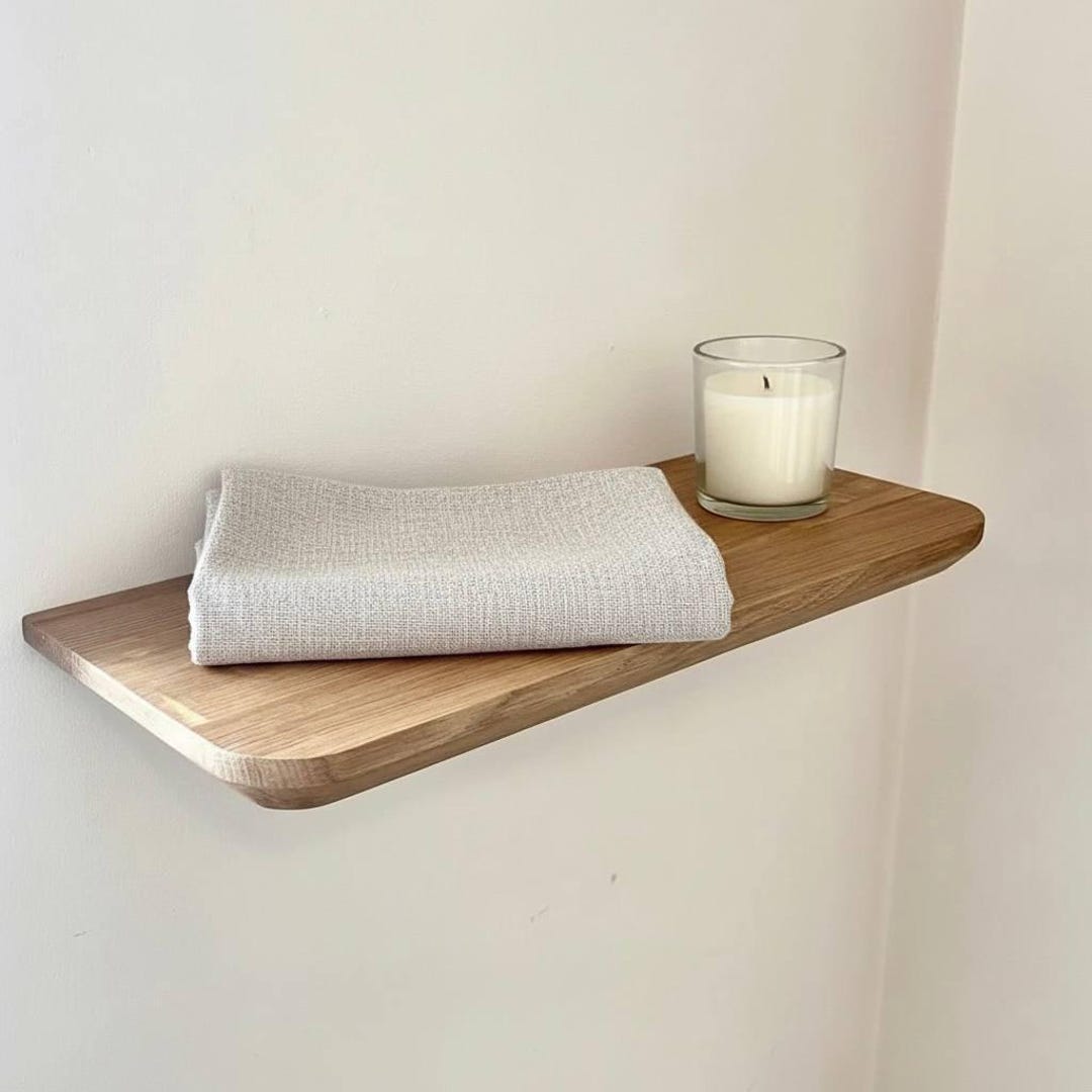 Luxury Solid Oak Floating Wall Shelf, Rounded Edge Designer Wood Shelf ...