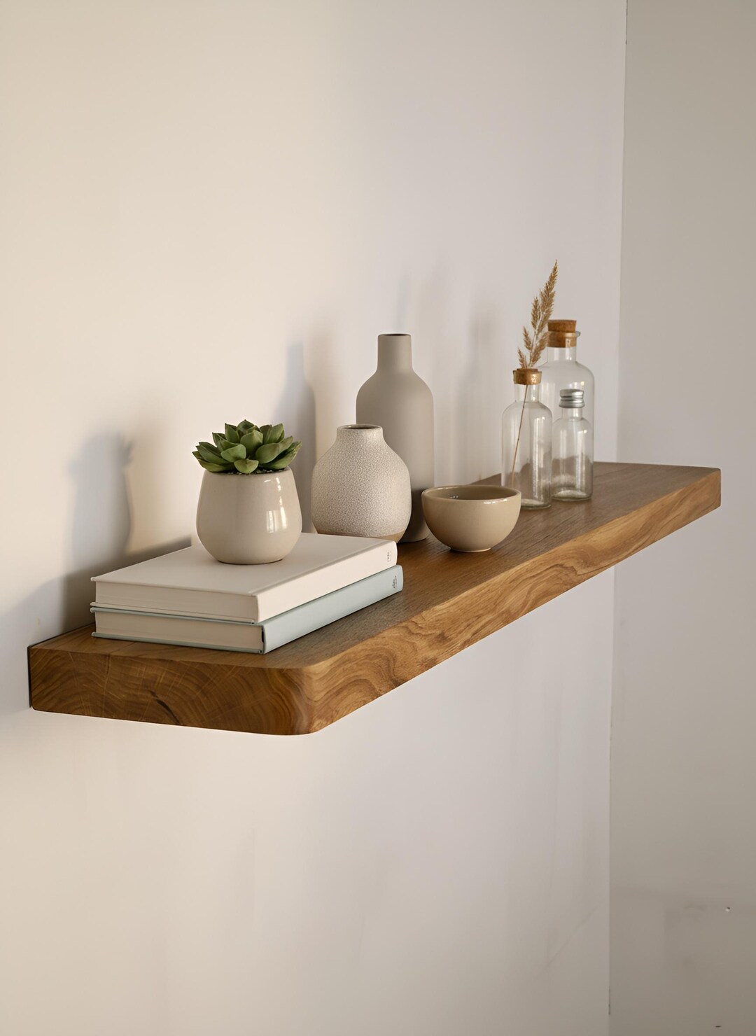 Rounded Edge Wooden Wall Floating Shelf – Modern Long Shelf for Stylish ...