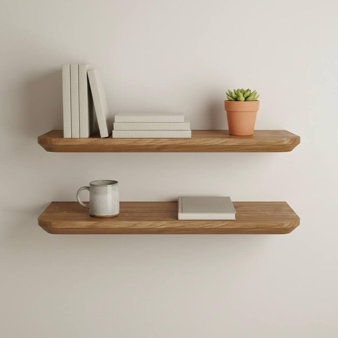 Shelf Rounded Edges Natural Solid Oak Floating Wall Shelf, Rounded Edge Wood Shelf ...