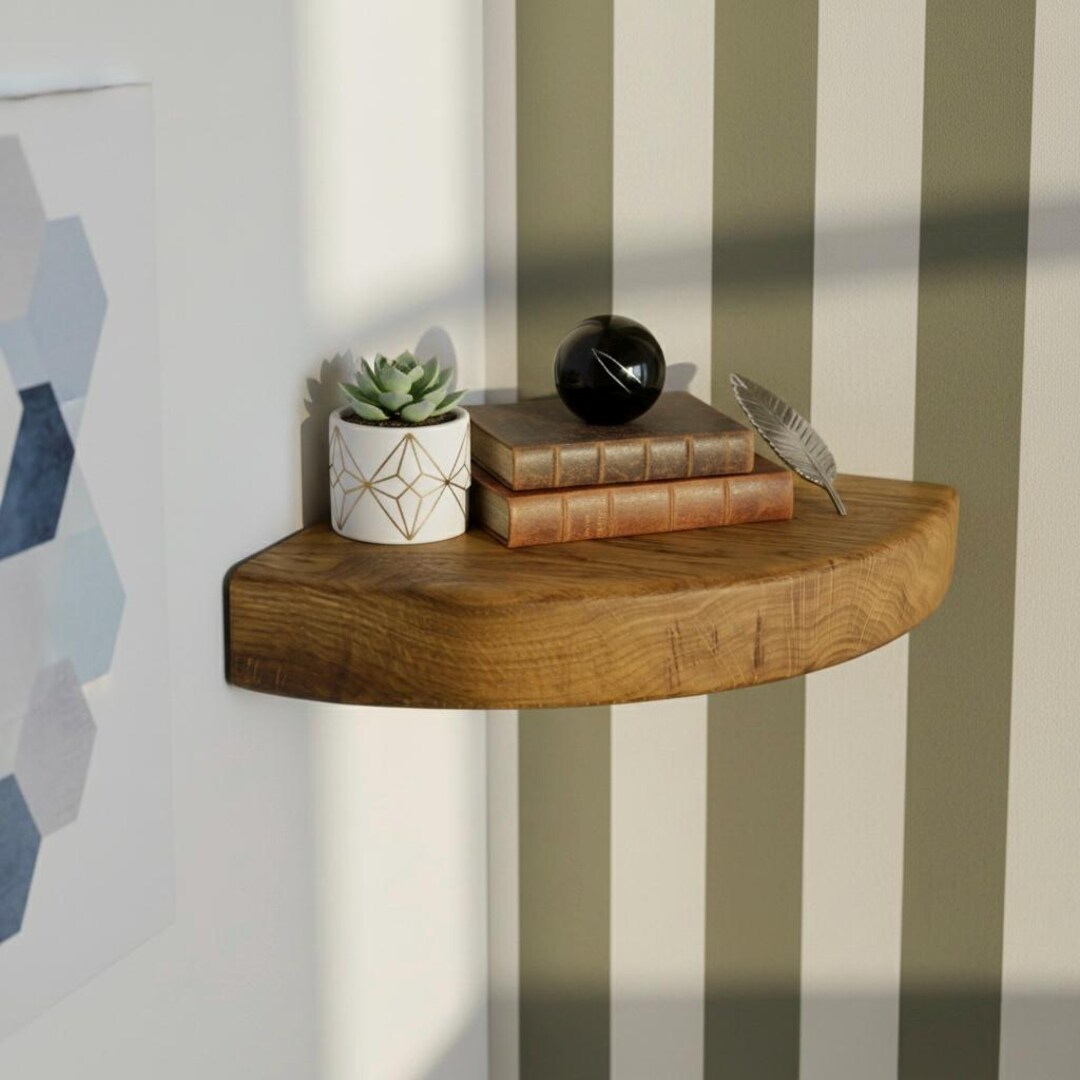 Luxury Rounded Corner Floating Shelf, Solid Oak Wood Minimalist Wall ...