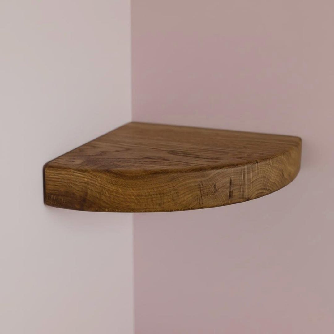 Handmade Natural Corner Floating Shelf – Solid Wood Rounded-edge Wall ...